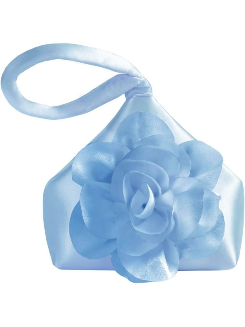 〽️ Women’s Blue Satin Flower Triangle Clutch Wristlet Purse Evening Bag